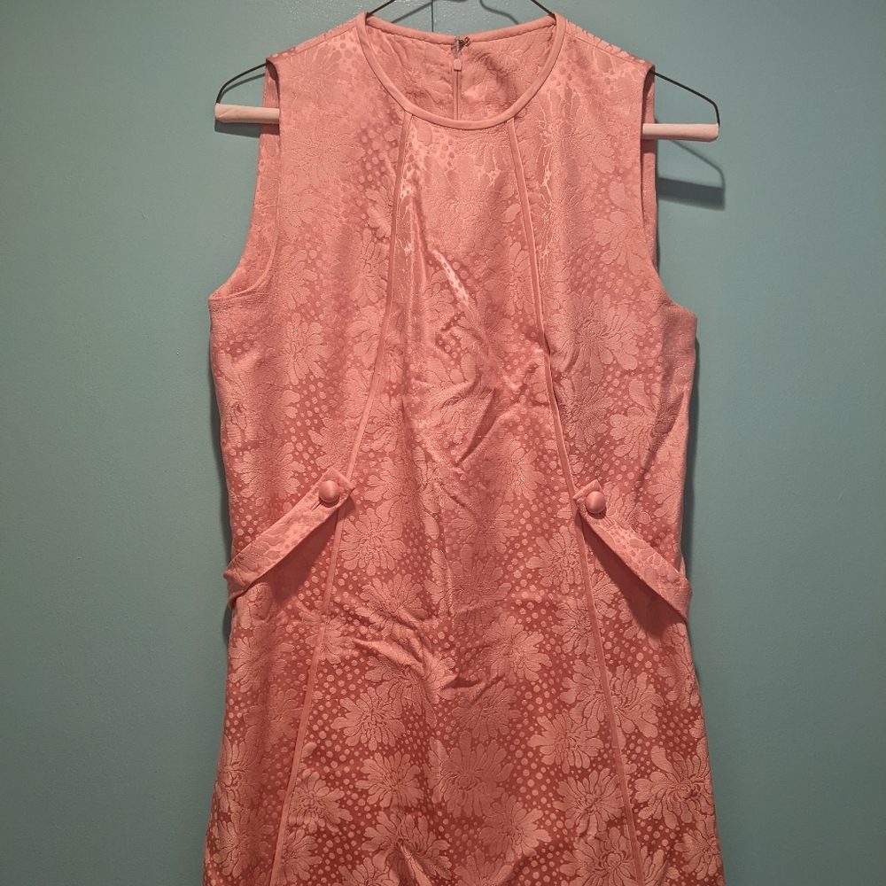 Powder Pink Jacquard Brocade Pencil Dress With Faux Belt